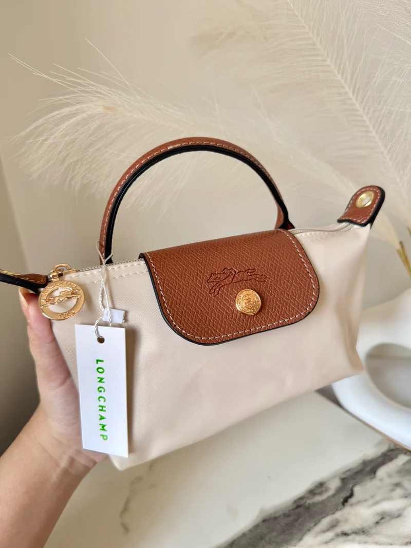 Longchamp Crossbody Bag with Strap - Small Beige (WITH LOGO)