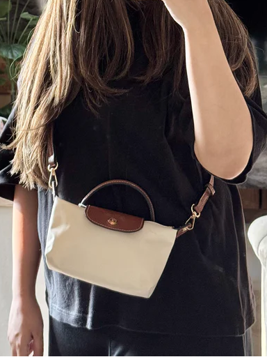 Longchamp Crossbody Bag with Strap - Small Beige (WITH LOGO)