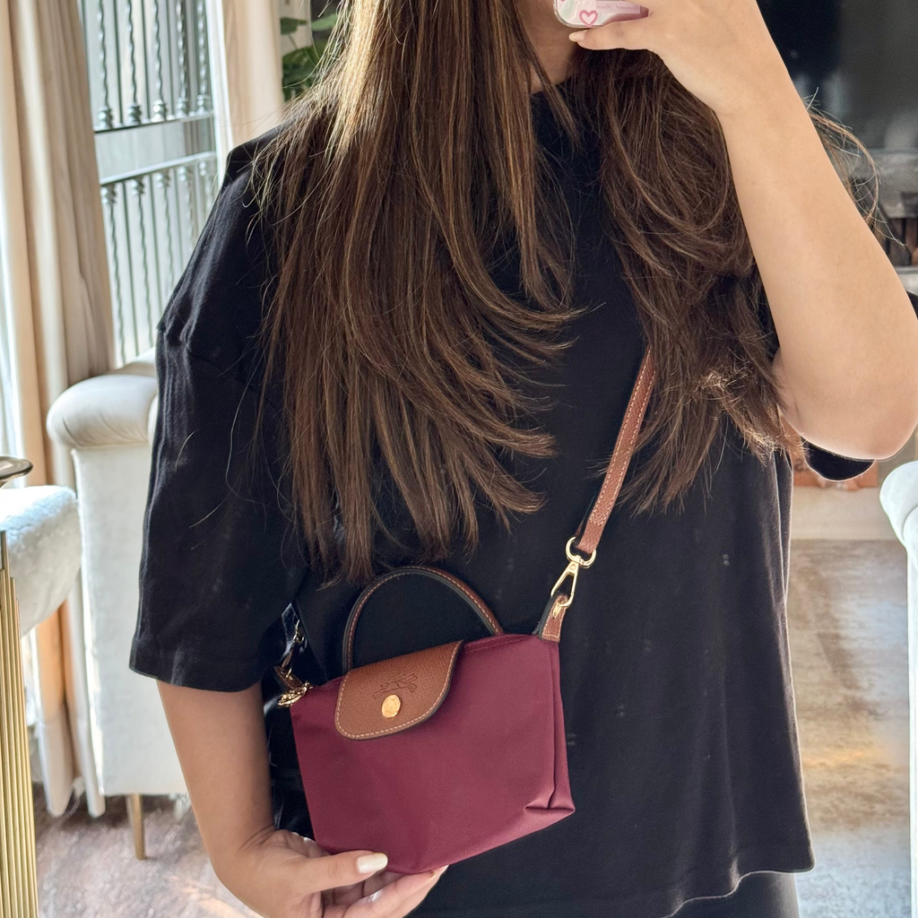 Longchamp Crossbody Bag with Strap - Small  Burgundy (WITH LOGO)