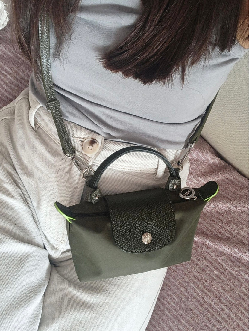 Longchamp Crossbody Bag with Strap - Small Green (WITH LOGO)