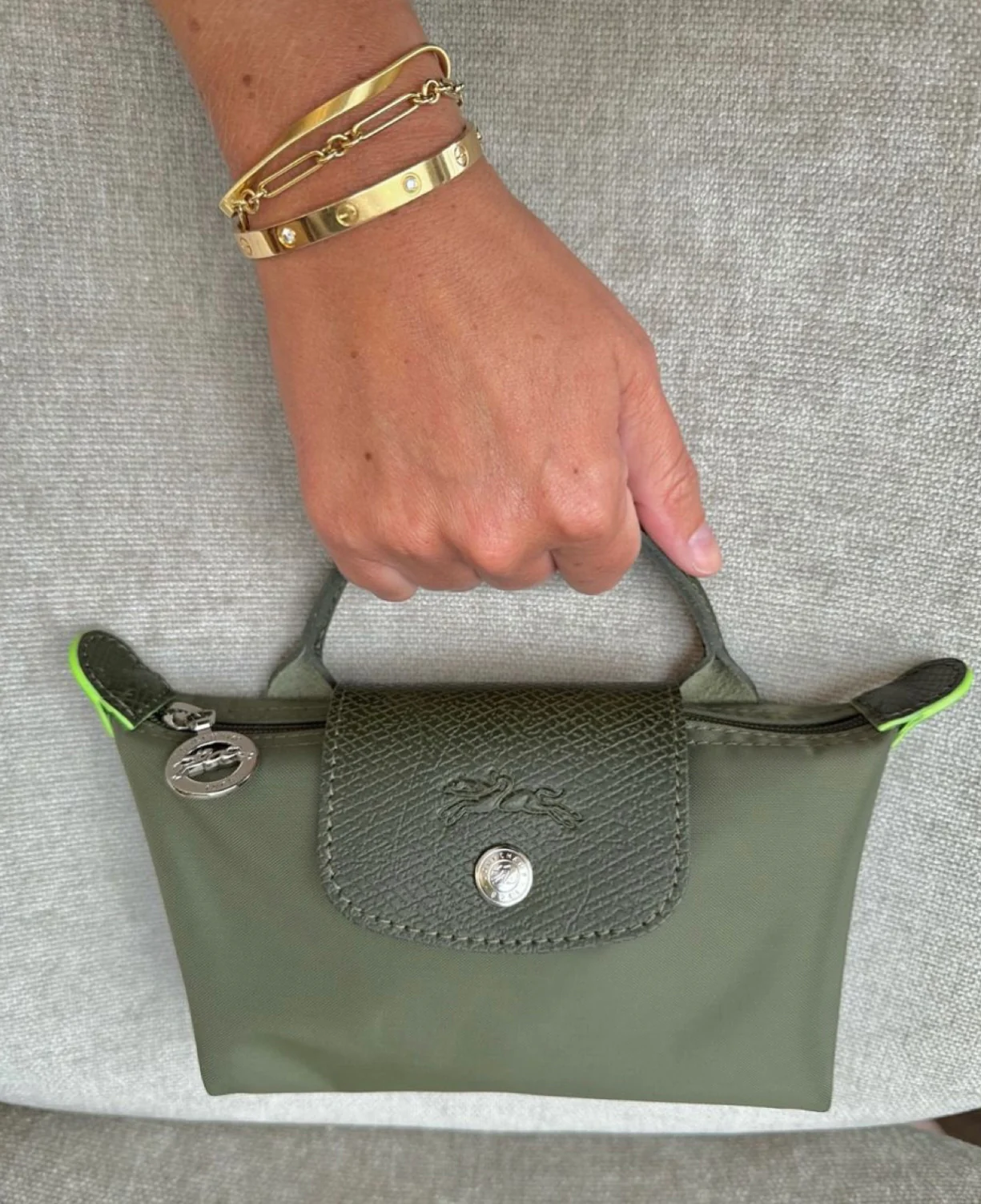 Longchamp Crossbody Bag with Strap - Small Green (WITH LOGO)