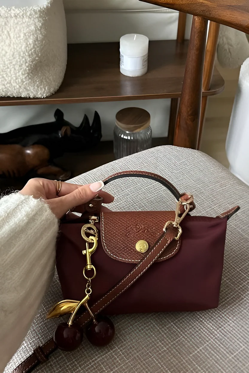 Longchamp Crossbody Bag with Strap - Small  Burgundy (WITH LOGO)