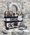 CHRISTIAN DIOR Lady D-Lite Canvas Shoulder Bag (White) – Gold Hardware with Brand Box & Dust Bag