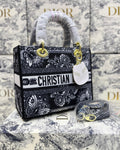 CHRISTIAN DIOR Lady D-Lite Canvas Shoulder Bag (Black) – Gold Hardware with Brand Box & Dust Bag