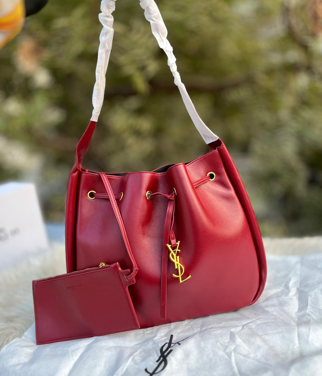 YSL Saint Laurent Bucket Bag – Red –with Pouch