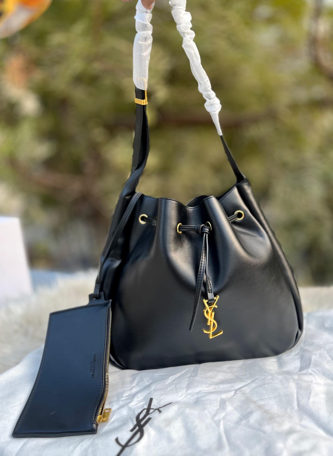 YSL Saint Laurent Bucket Bag – Black –with Pouch