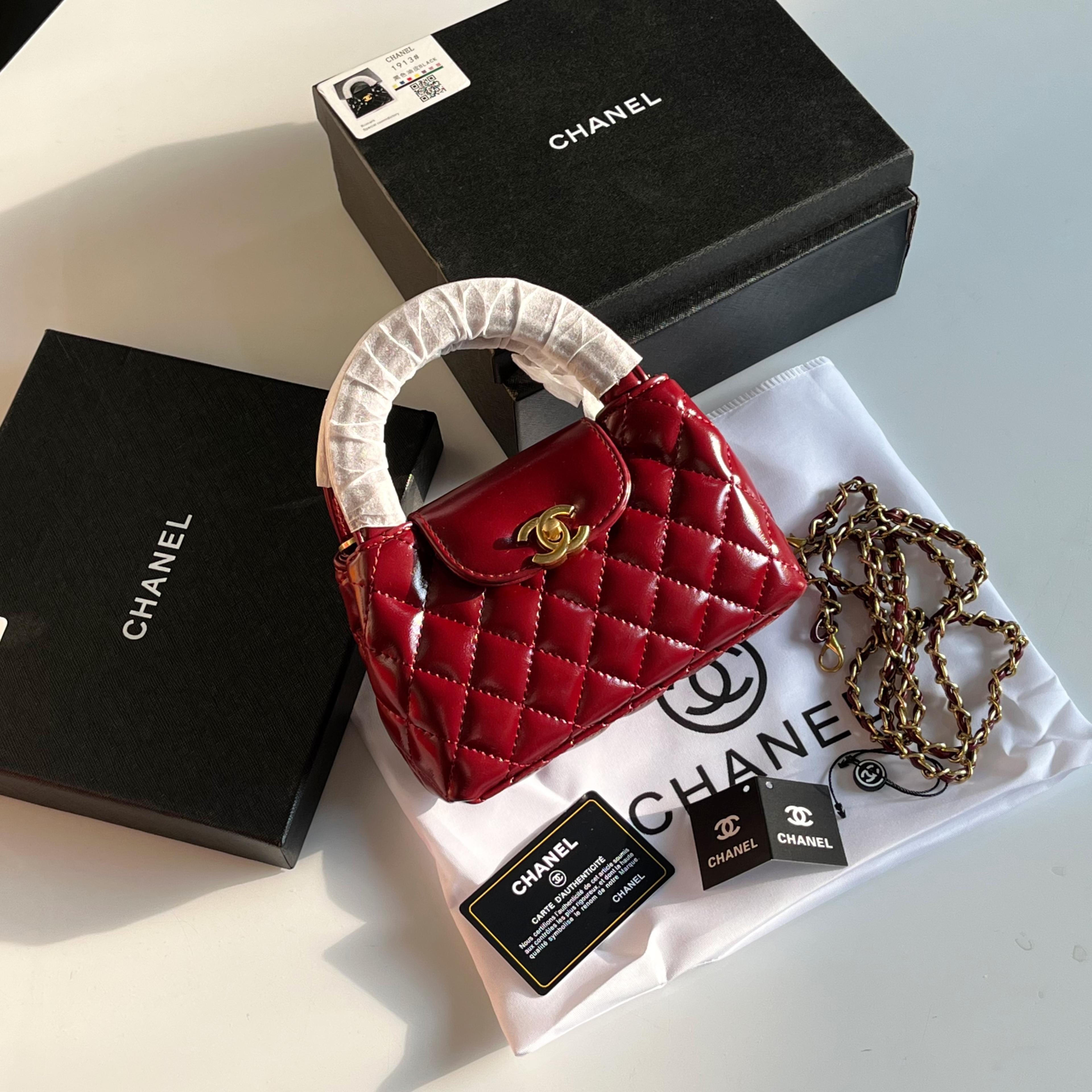 CHANEL Wine Red Small Kelly Crossbody Bag with Long Chain – Full Set
