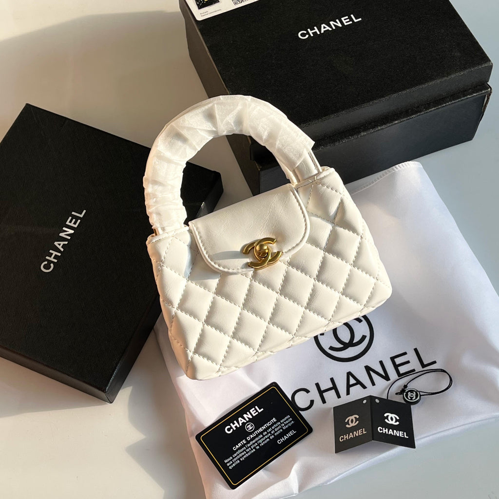 CHANEL White Small Kelly Crossbody Bag with Long Chain – Full Set