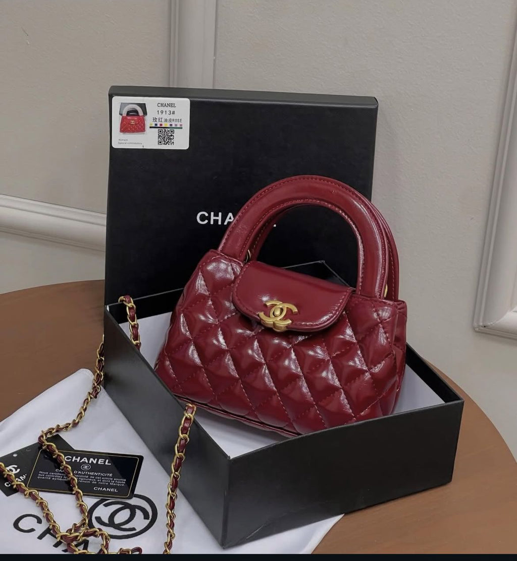 CHANEL Wine Red Small Kelly Crossbody Bag with Long Chain – Full Set