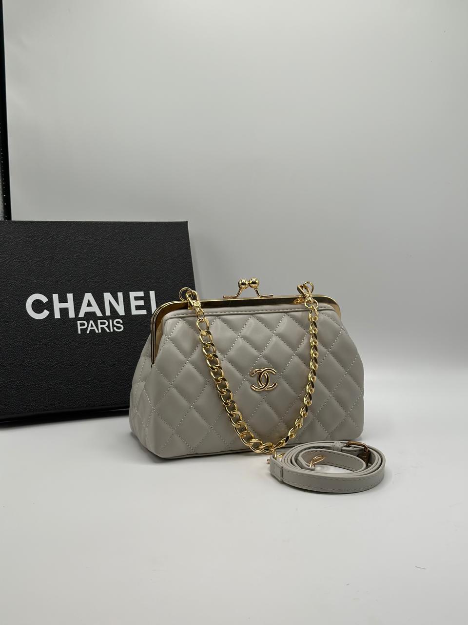 CHANEL Beige Crossbody Bag with Chain Strap – Includes Brand Box & Dustbag