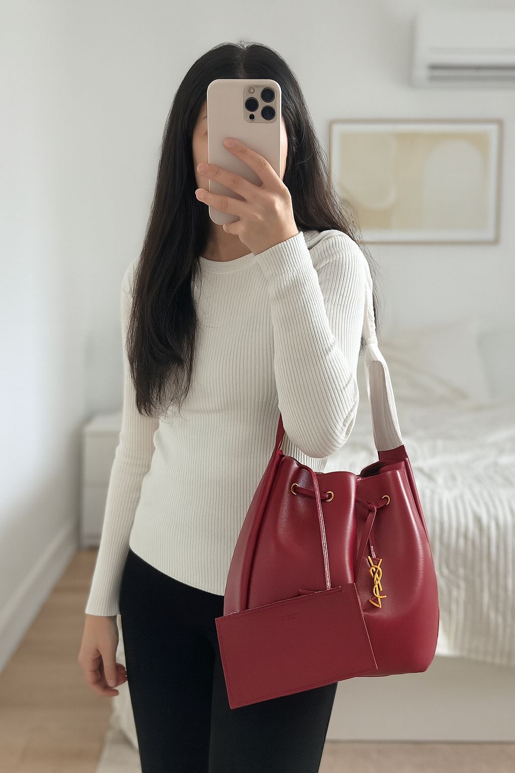 YSL Saint Laurent Bucket Bag – Red –with Pouch