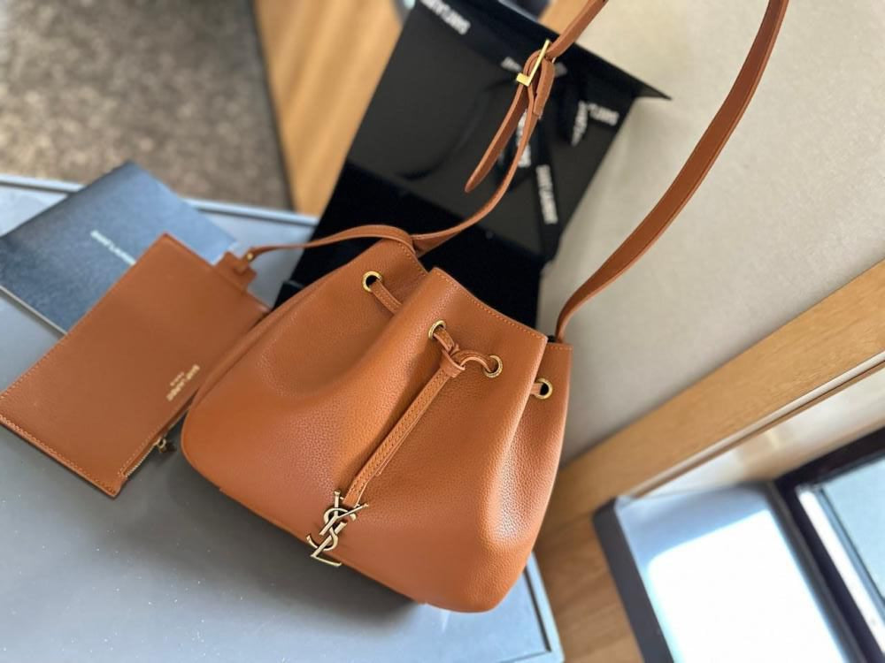 YSL Saint Laurent Bucket Bag – Brown –with Pouch