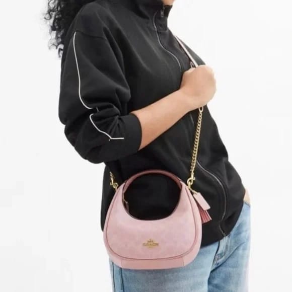 Coach Crossbody Bag with Flap Chain – Pink – Premium Quality (With Box)