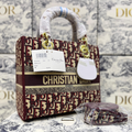 CHRISTIAN DIOR Lady D-Lite Canvas Shoulder Bag (Mehroon) – Gold Hardware with Brand Box & Dust Bag